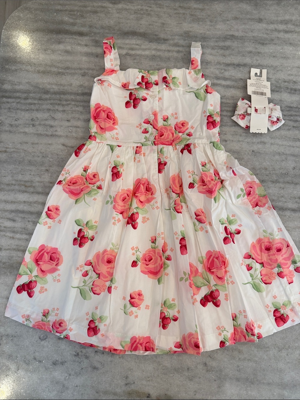 NEW Girl’s Janie &!Jack Strawberry Floral Sleeveless Dress with Barrette, Size 6 - Picture 2 of 5